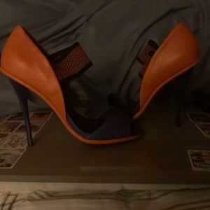 Blue and orange L.A.M.B shoes by Gwen Stafani